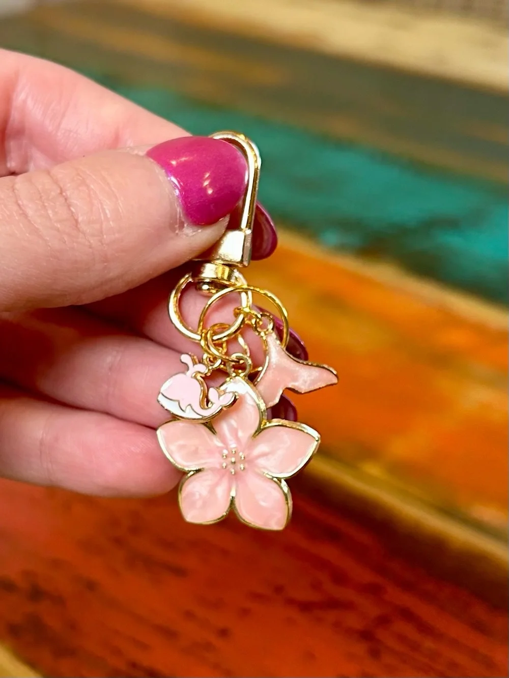 Mini Pink Enamel Coastal & Floral Keychain Charm